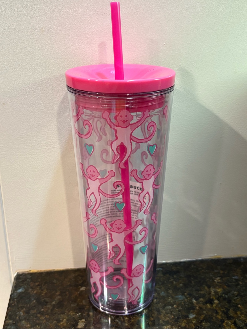 Starbucks x Roller Rabbit Pink Monkey Print Tumbler with Straw